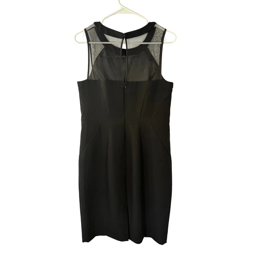White House Black Market Black Mesh Yoke Sleeveless Sheath Dress Size 10‎